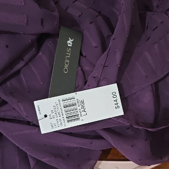AB Studio Purple Pleated Long Sleeve Blouse M - Picture 5 of 7